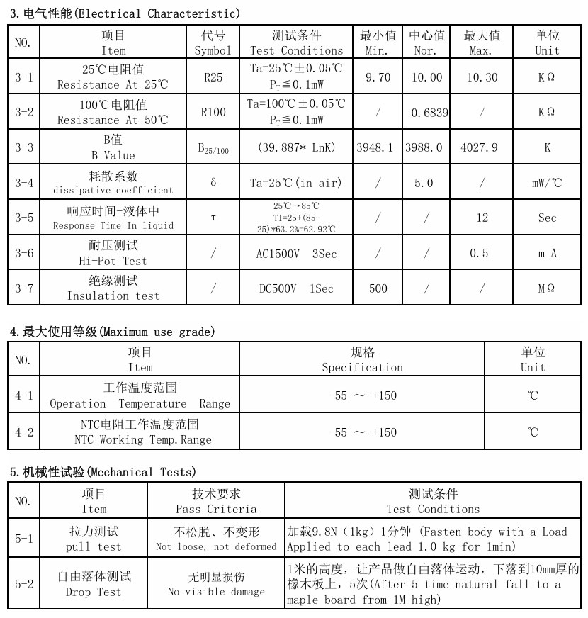 NTC 温度传感器组件
